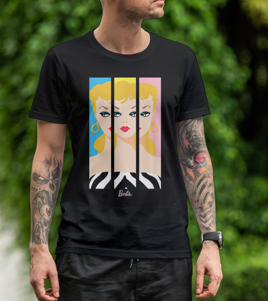 Barbie 60th Anniversary Triple Portrait With Retro Colors And Zebra Stripes T-Shirt