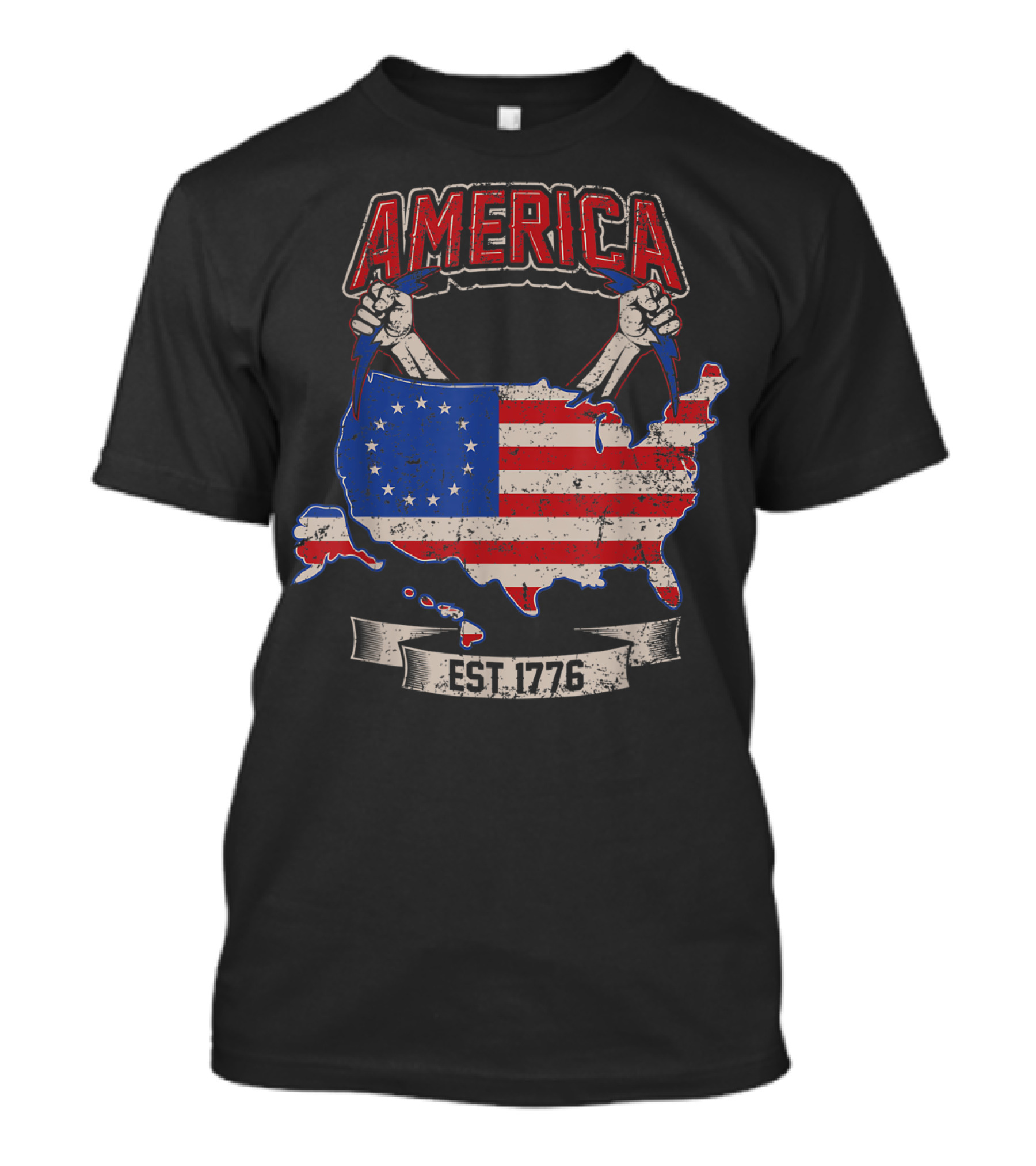 AMERICA Betsy Ross Flag USA Map EST 1776 T-Shirt