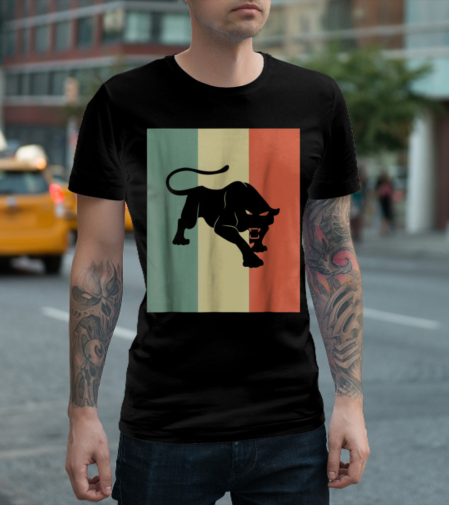 Black Panther Silhouette Tricolor Background T-Shirt