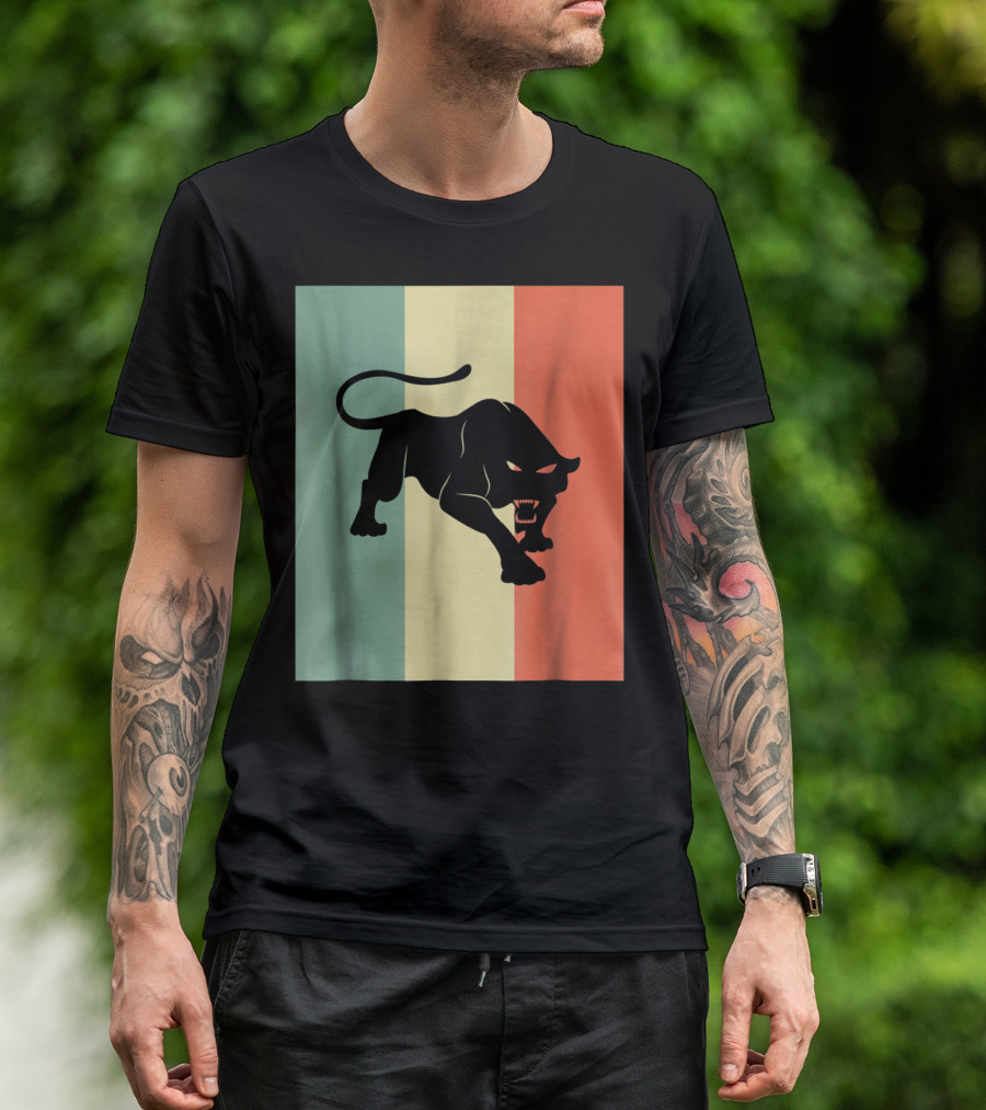 Black Panther Silhouette Tricolor Background T-Shirt