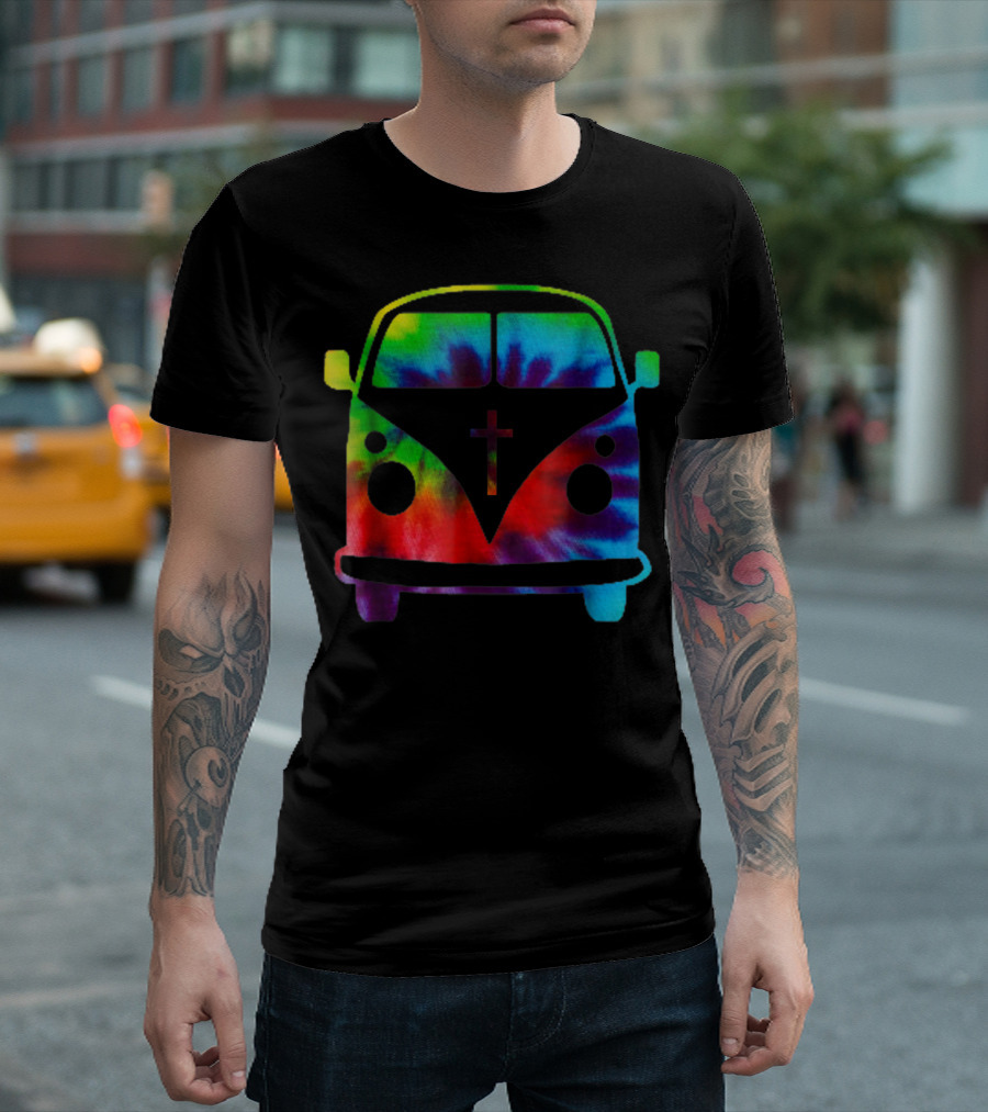 Christian Vdub Classic Tie-Dye T1 Bus with Cross T-Shirt