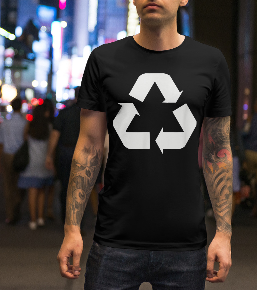 Classic White Recycle Sign On Green Background T-Shirt