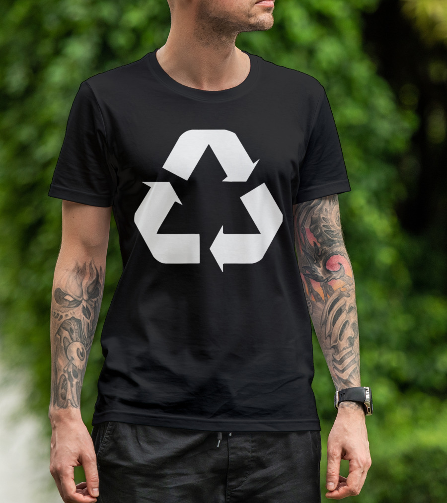 Classic White Recycle Sign On Green Background T-Shirt
