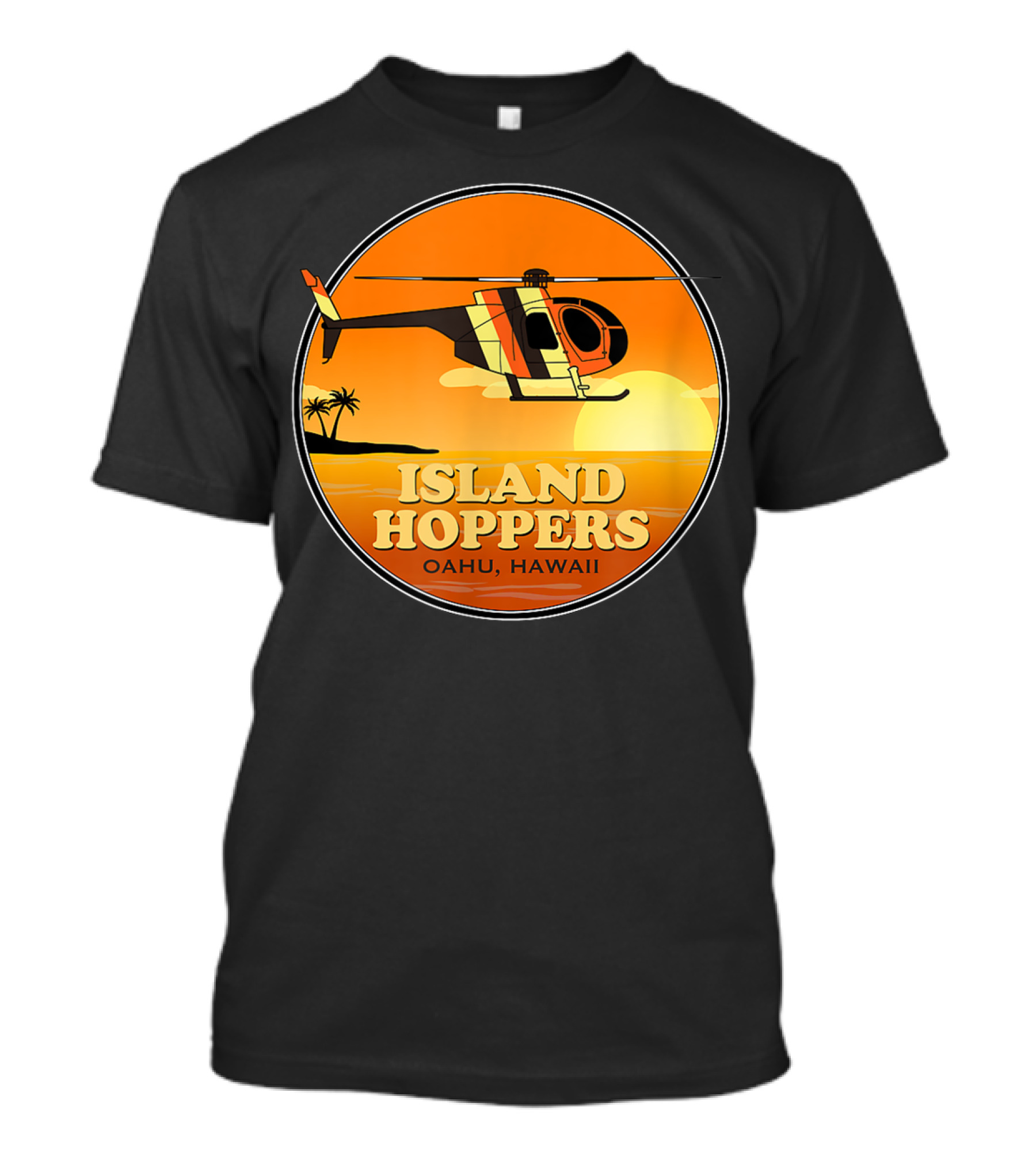 Island Hoppers Oahu Hawaii Classic 80'S TV Helicopter Sunset T-Shirt