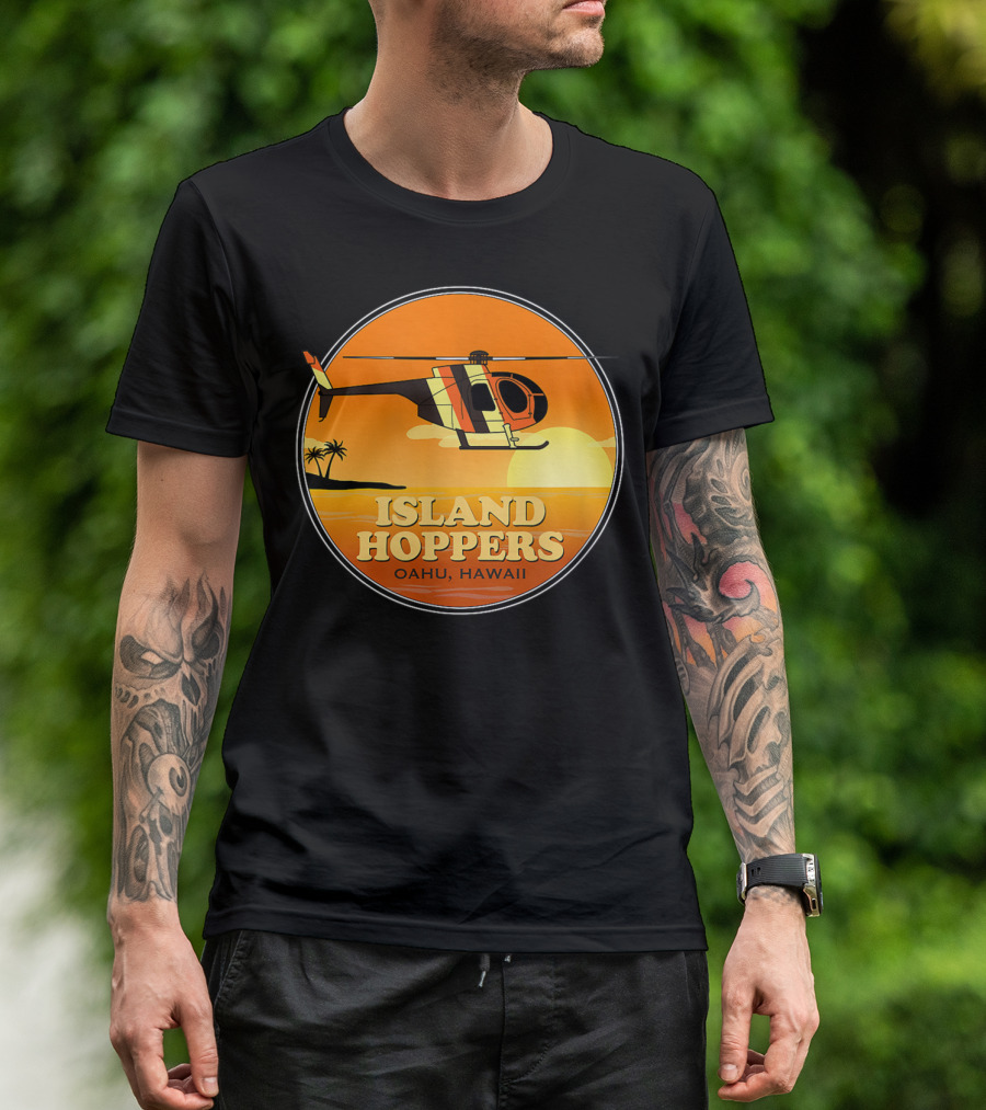 Island Hoppers Oahu Hawaii Classic 80'S TV Helicopter Sunset T-Shirt