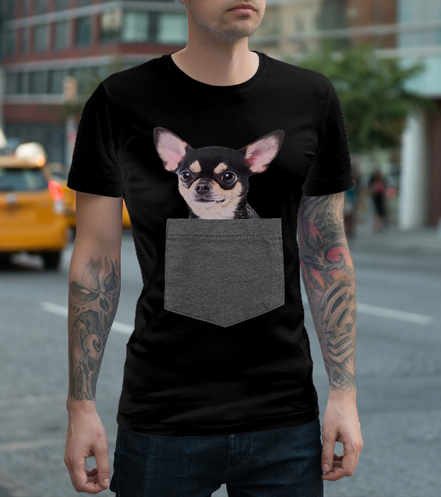 Chihuahua in Pocket for Chihuahua Lovers Cute Black T-Shirt