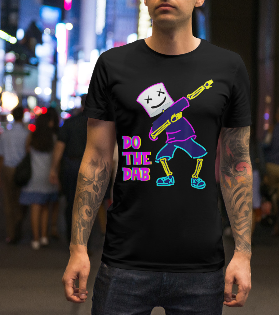 Goofy Marshmallow Face Dab Neon Skeleton DJ T-Shirt