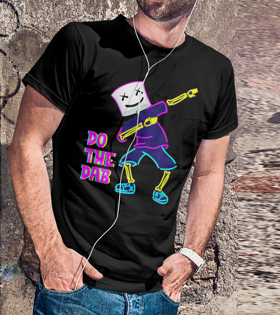 Goofy Marshmallow Face Dab Neon Skeleton DJ T-Shirt