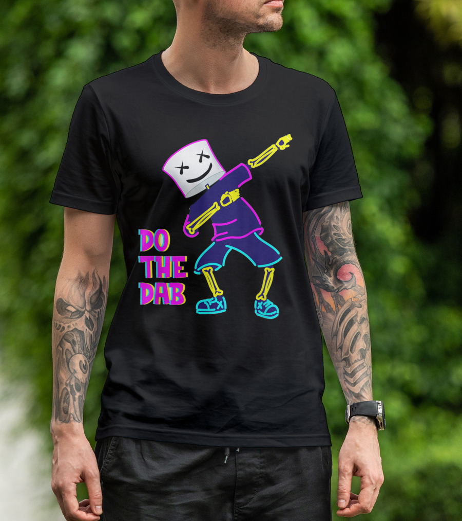 Goofy Marshmallow Face Dab Neon Skeleton DJ T-Shirt