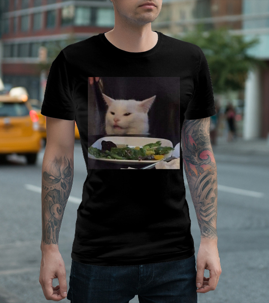 Dinner Table Cat Meme Funny Internet Yelling Iconic Expression T-Shirt