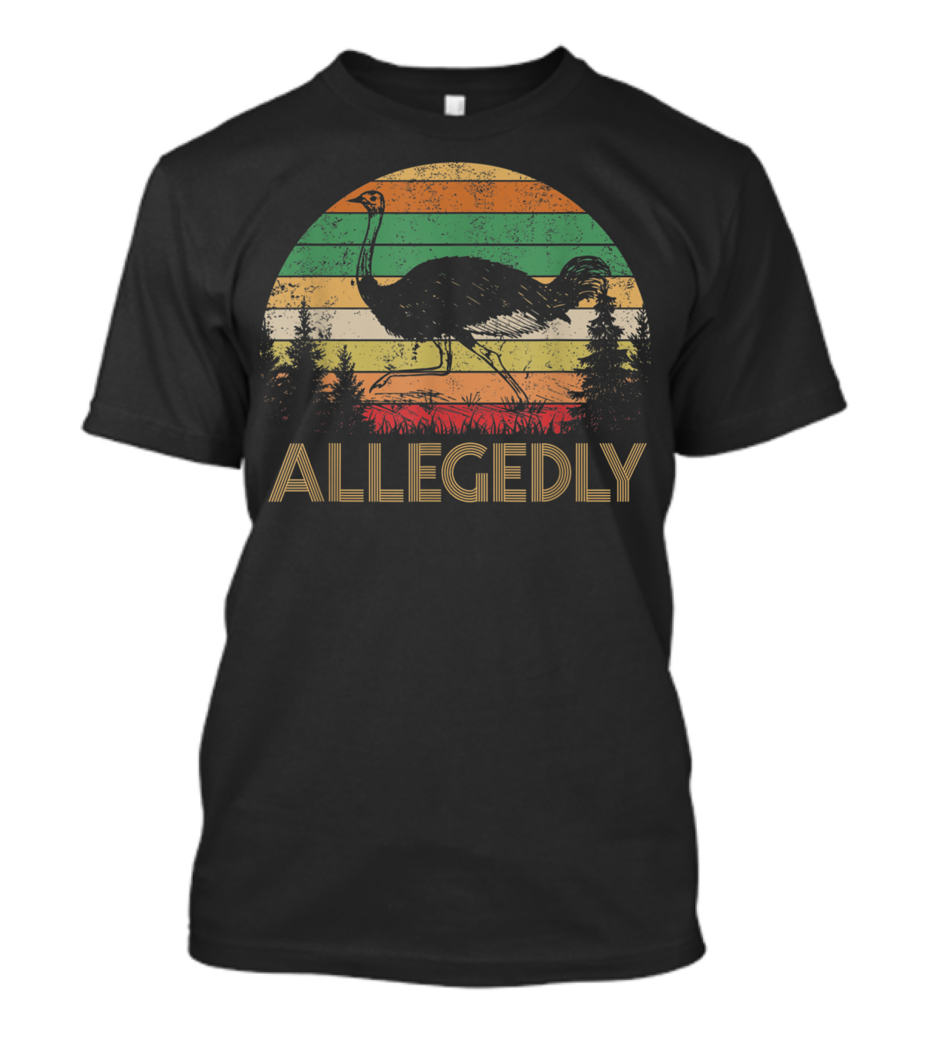 Allegedly Ostrich Sunset Retro Forest T-Shirt