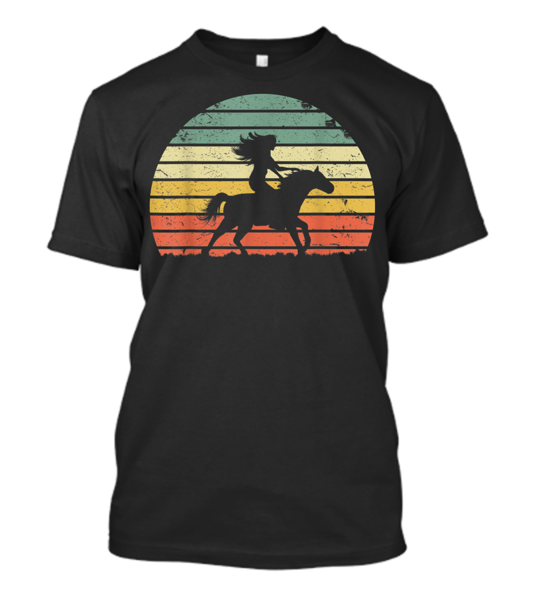 Girl Horse Riding Vintage Cowgirl Texas Ranch Retro Sunset T-Shirt