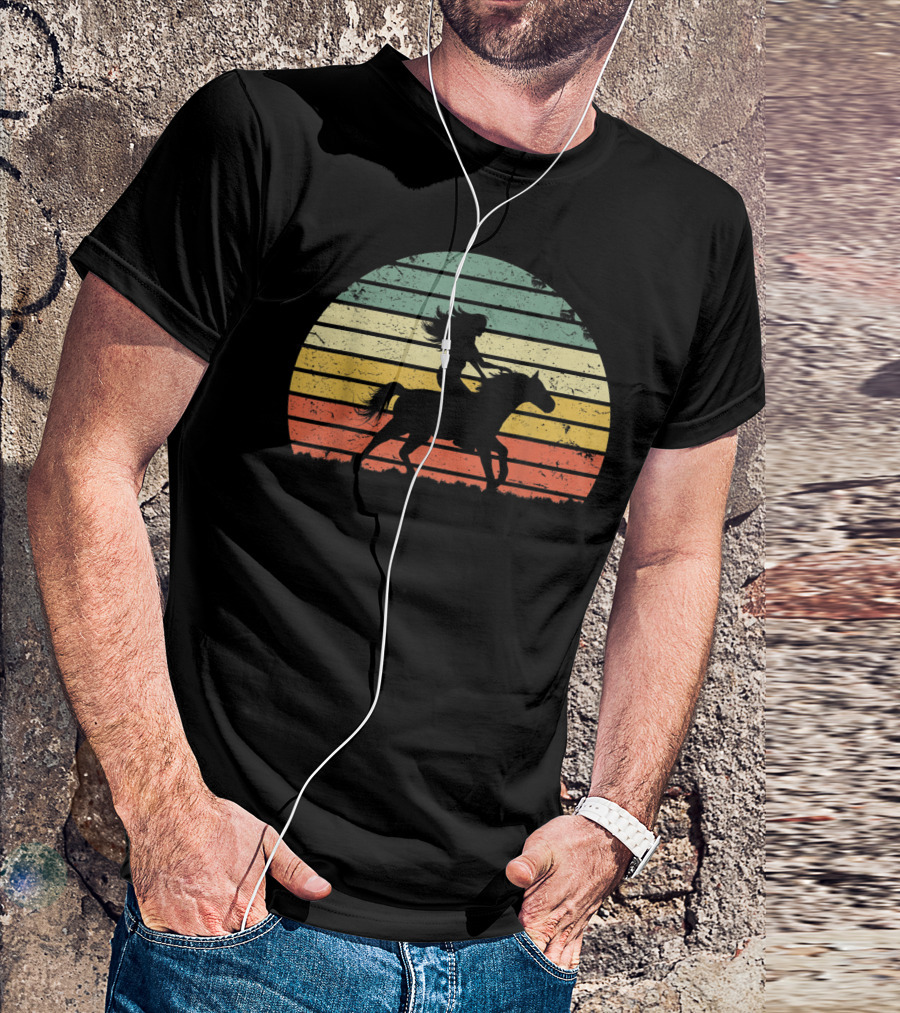 Girl Horse Riding Vintage Cowgirl Texas Ranch Retro Sunset T-Shirt