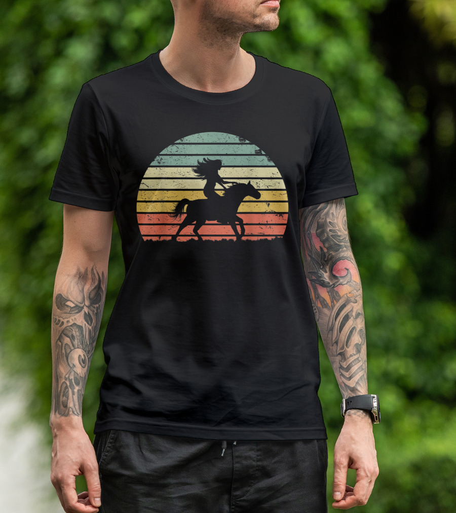 Girl Horse Riding Vintage Cowgirl Texas Ranch Retro Sunset T-Shirt