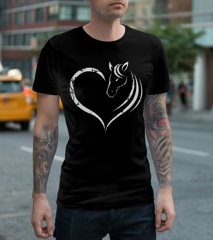 Horse Head Inside Heart Design For Women Ladies Girls T-Shirt