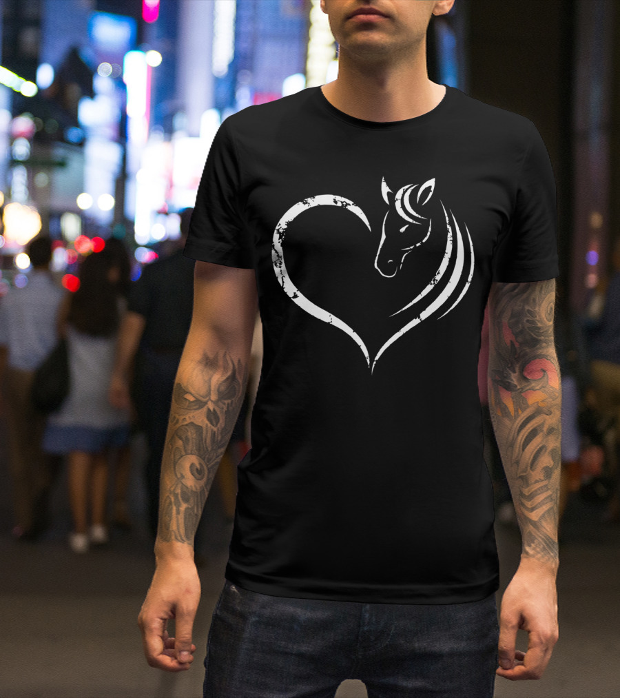 Horse Head Inside Heart Design For Women Ladies Girls T-Shirt