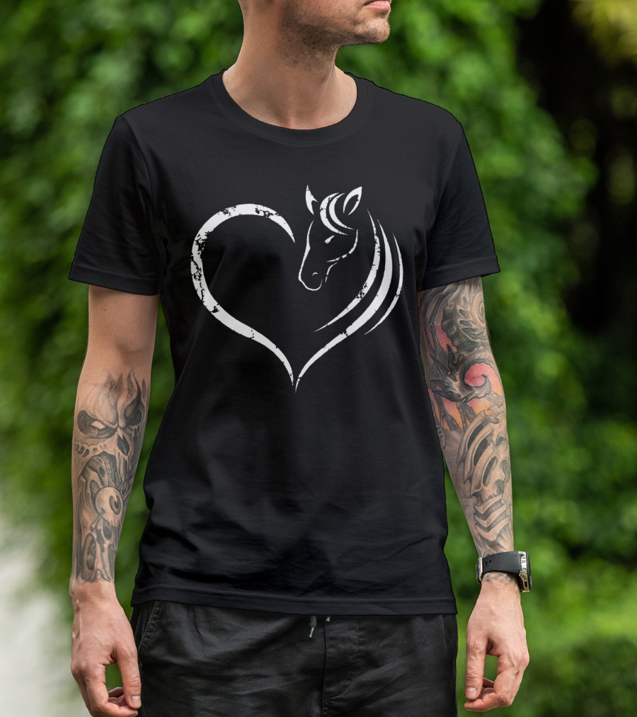 Horse Head Inside Heart Design For Women Ladies Girls T-Shirt