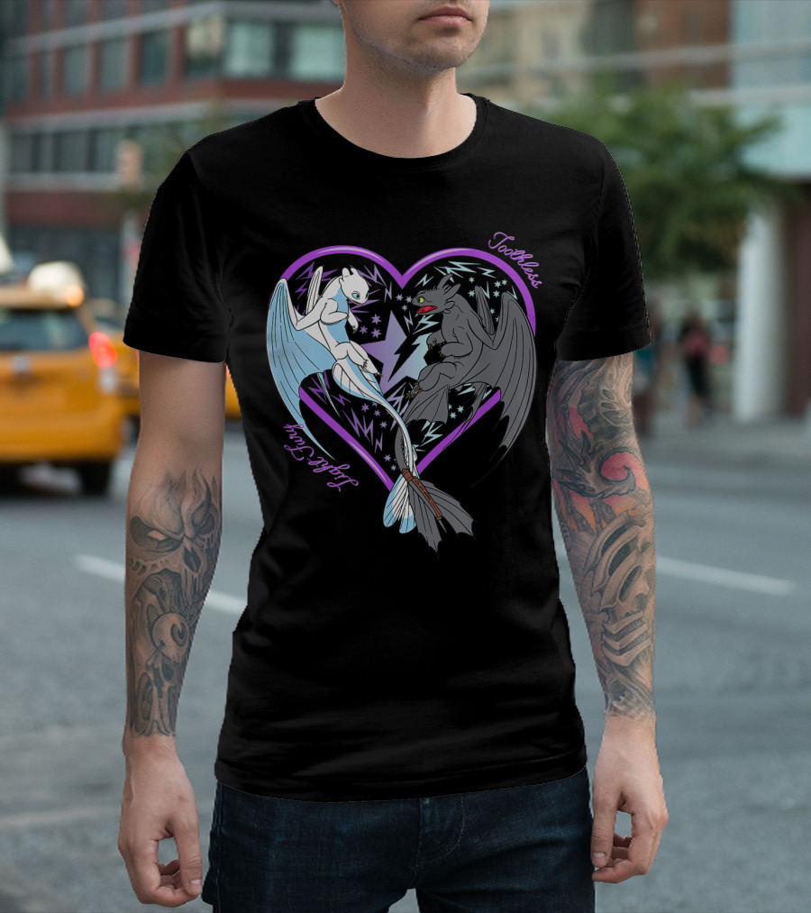 How To Train Your Dragon 3 Hidden World Night Light Fury Toothless Heart T-Shirt