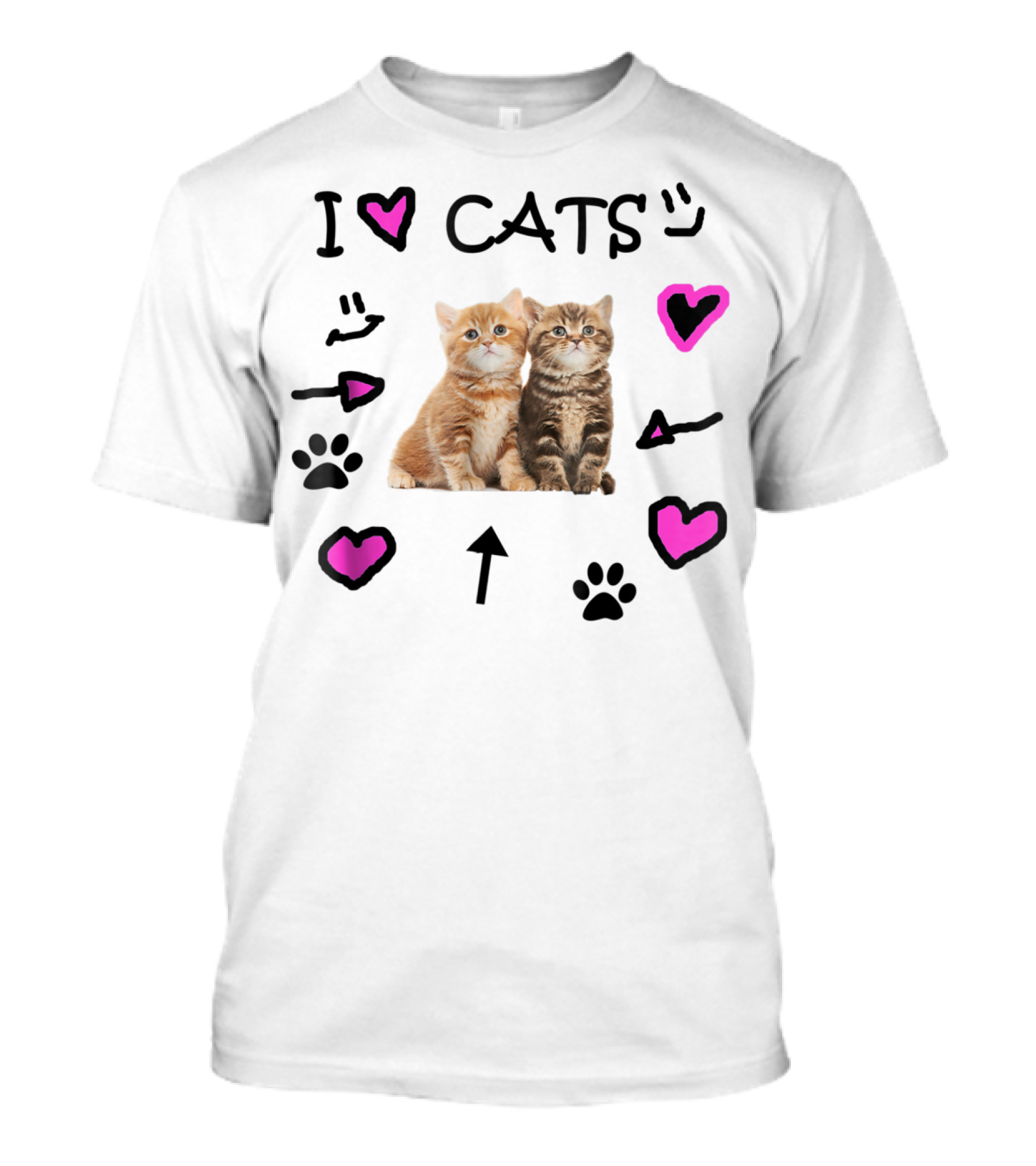 I Love Cats Pink Hearts And Paw Prints With Kittens Image T-Shirt
