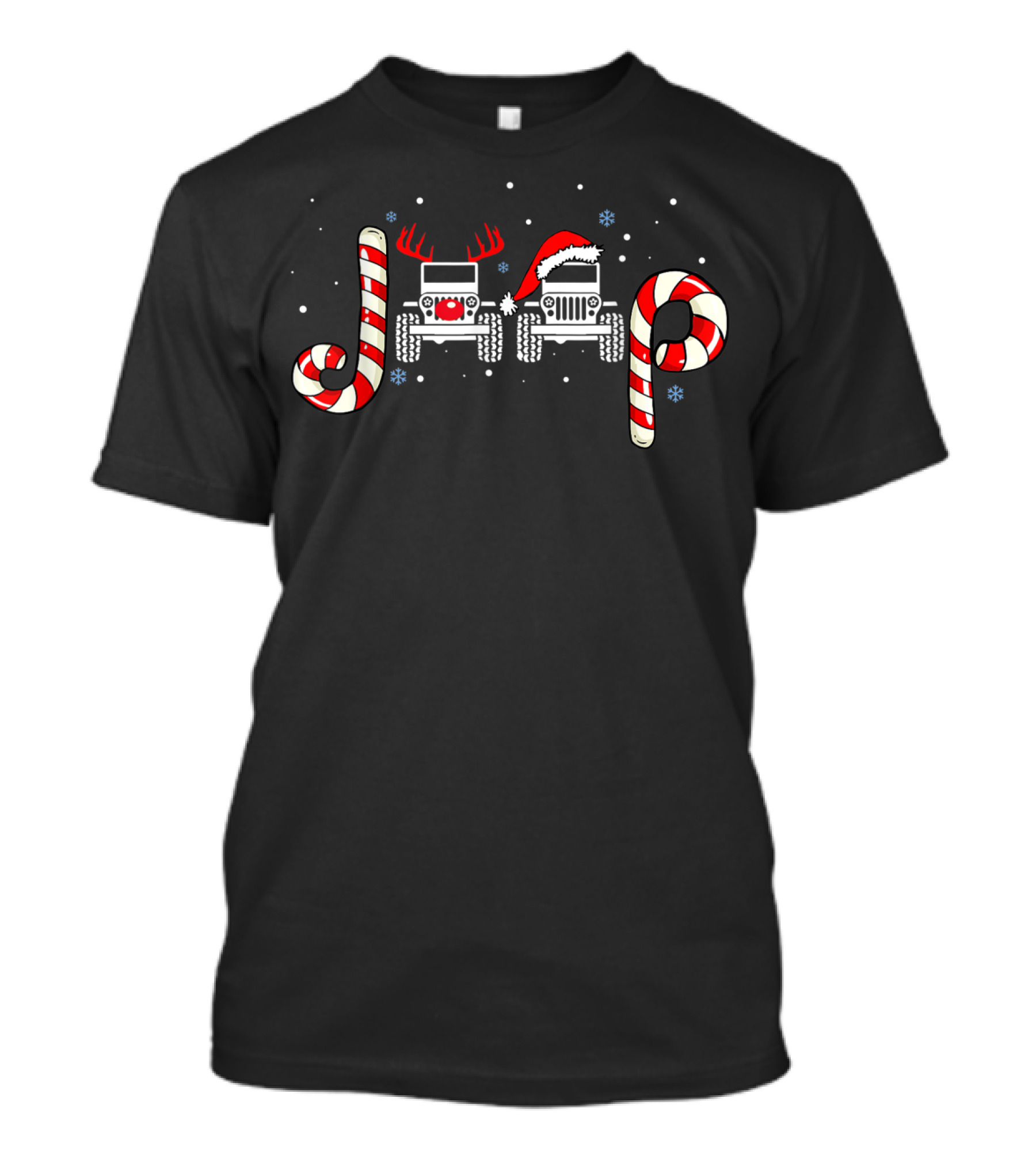 Jeeps Christmas Candy Cane Santa Claus Reindeer T-Shirt
