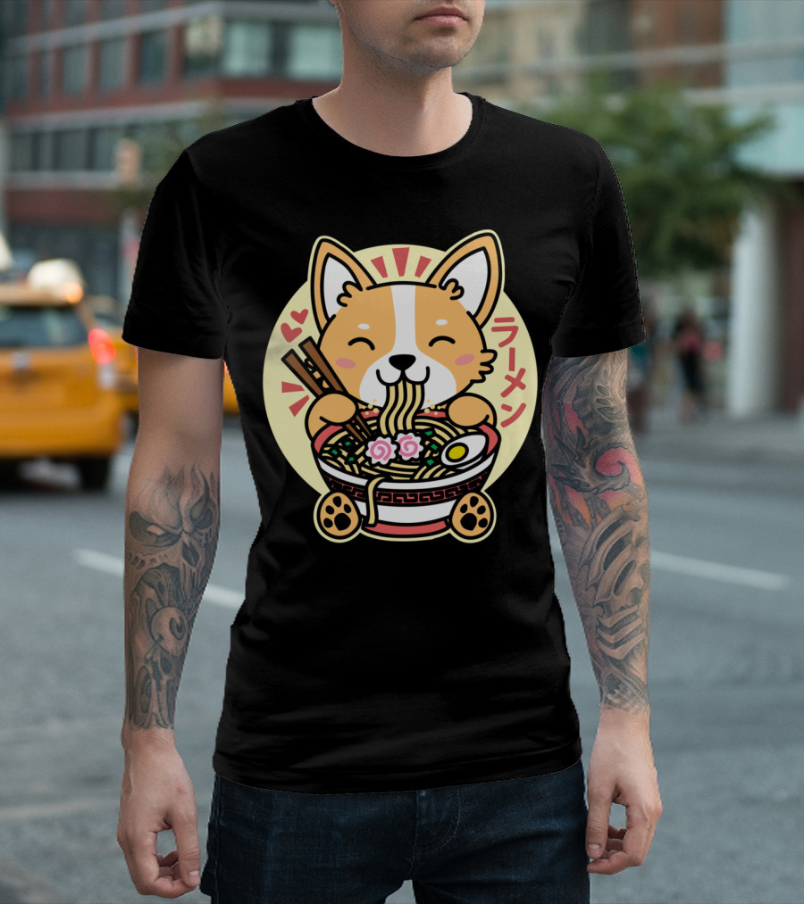Kawaii Ramen Corgi Cute Anime Dog Japanese T-Shirt