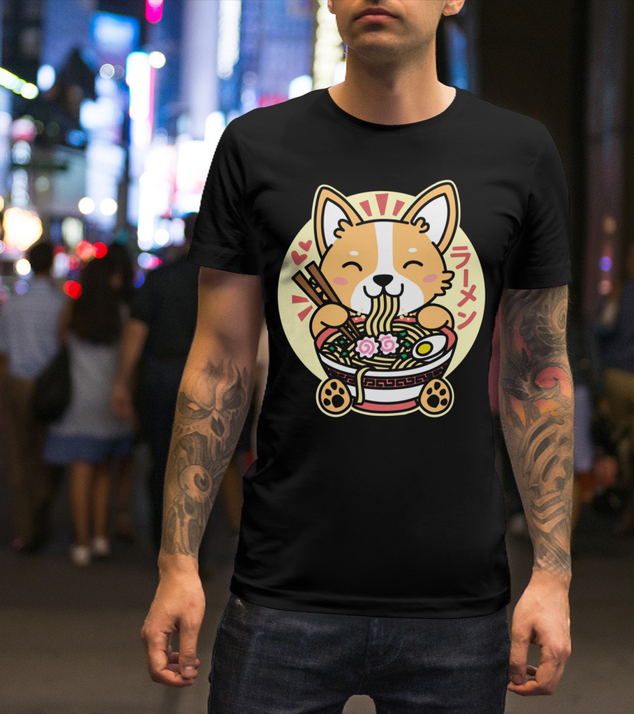 Kawaii Ramen Corgi Cute Anime Dog Japanese T-Shirt