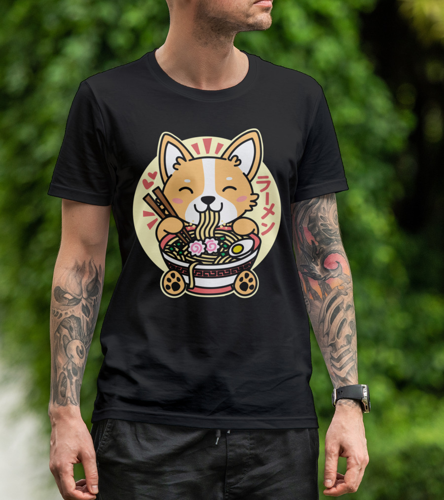 Kawaii Ramen Corgi Cute Anime Dog Japanese T-Shirt