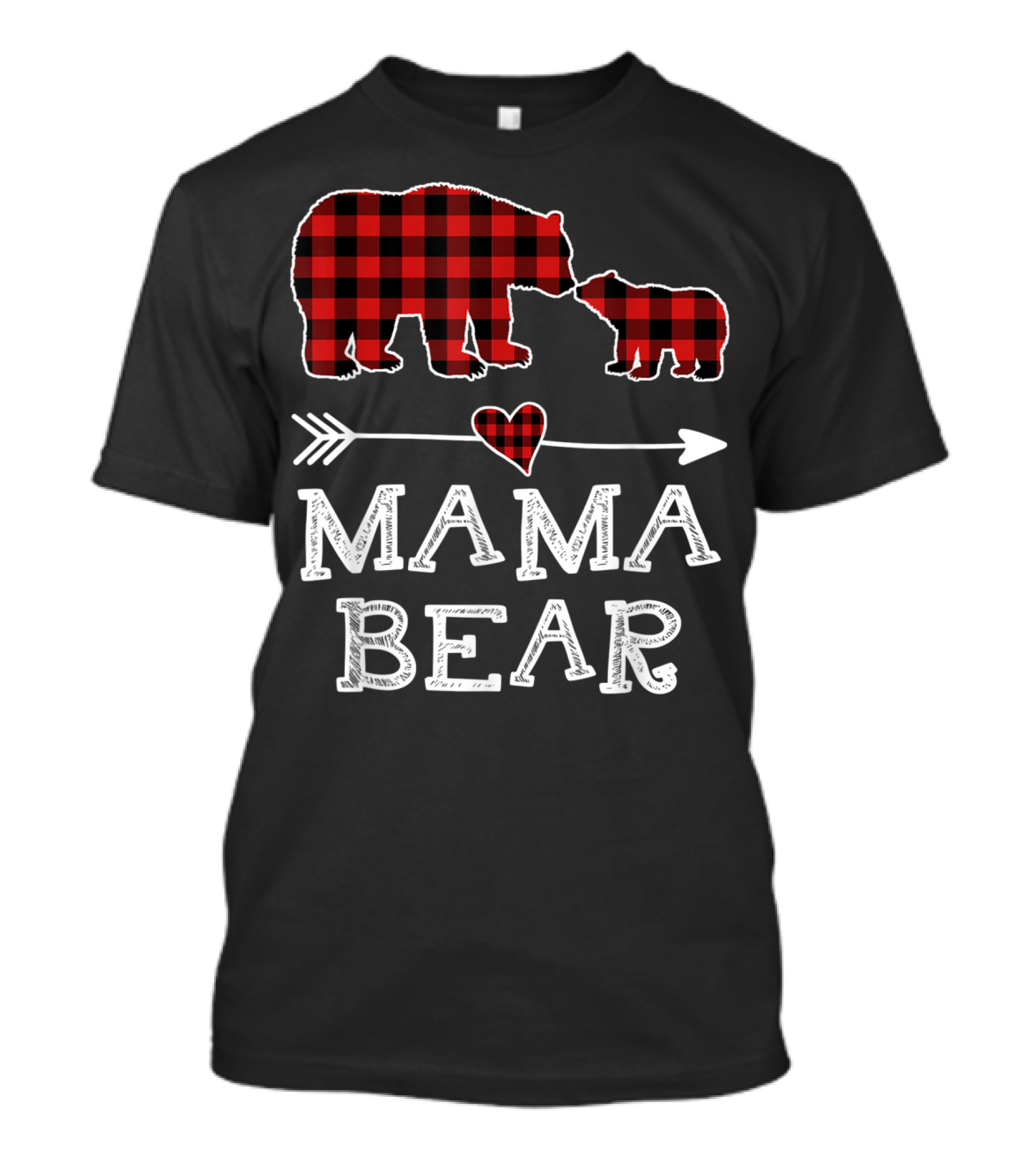 Mama Bear Christmas Red Plaid Buffalo Heart Arrow T-Shirt