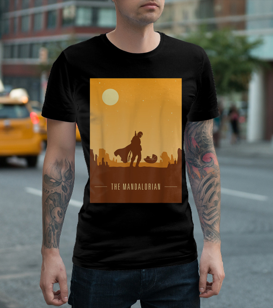 Star Wars The Mandalorian And The Child Silhouette Desert Scene T-Shirt