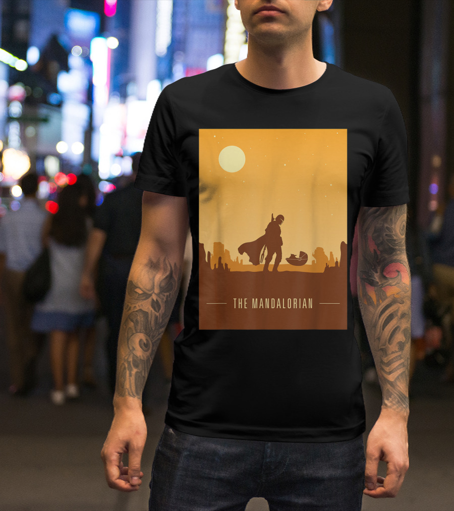Star Wars The Mandalorian And The Child Silhouette Desert Scene T-Shirt