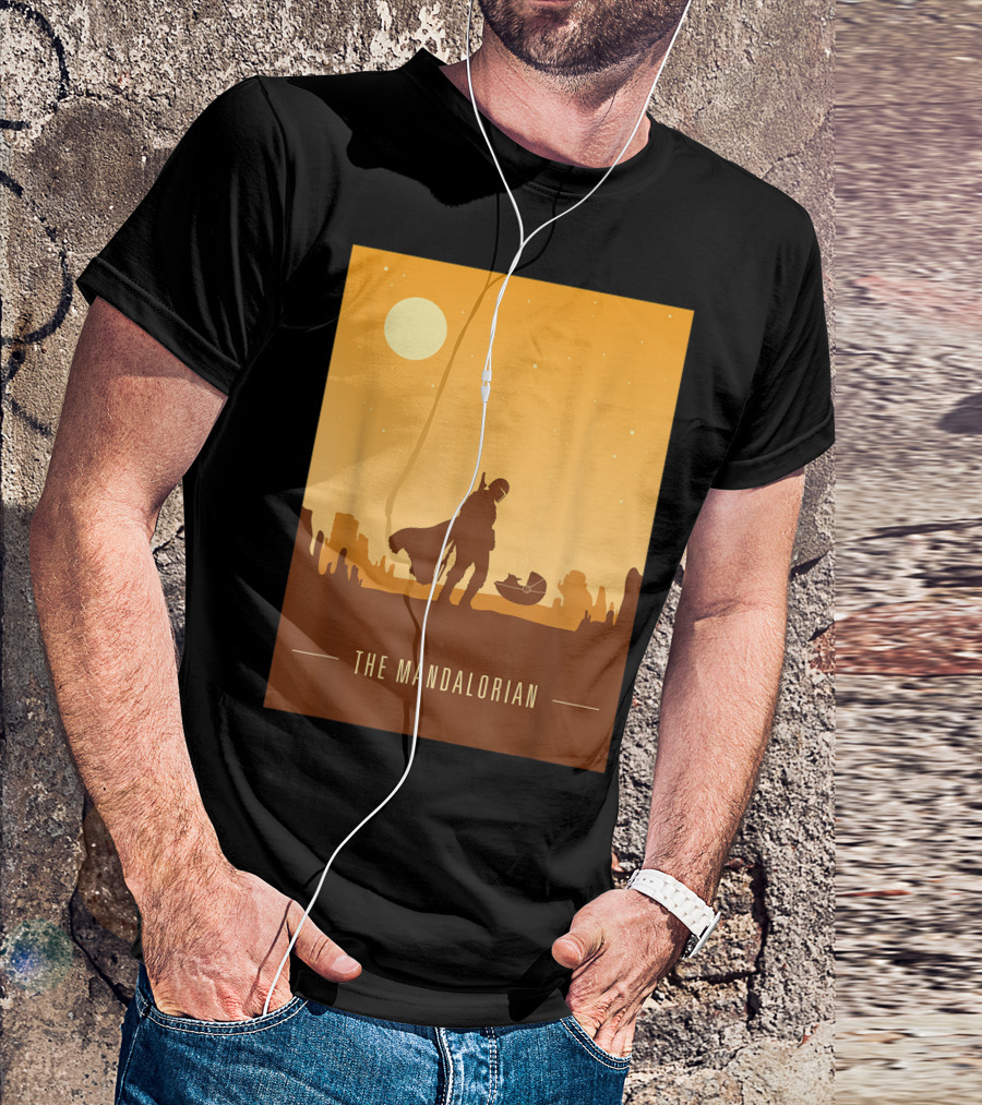 Star Wars The Mandalorian And The Child Silhouette Desert Scene T-Shirt