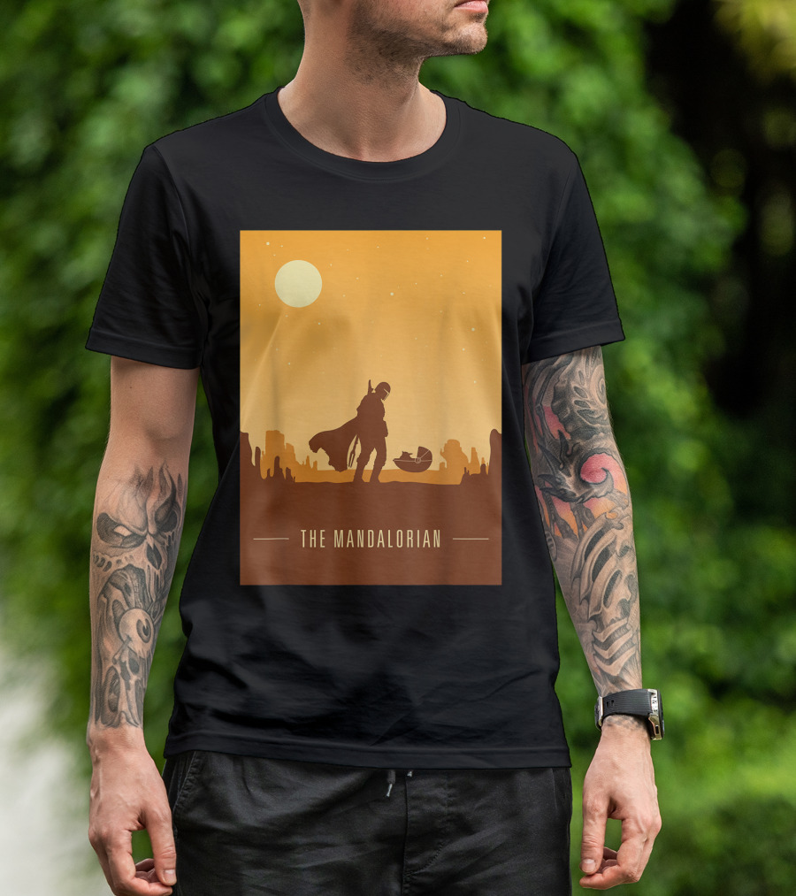 Star Wars The Mandalorian And The Child Silhouette Desert Scene T-Shirt