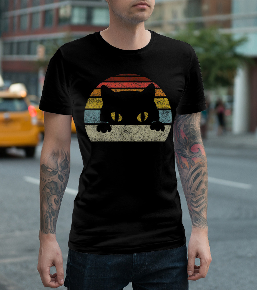 Vintage Black Cat Lover Style Retro Sunset Cats T-Shirt