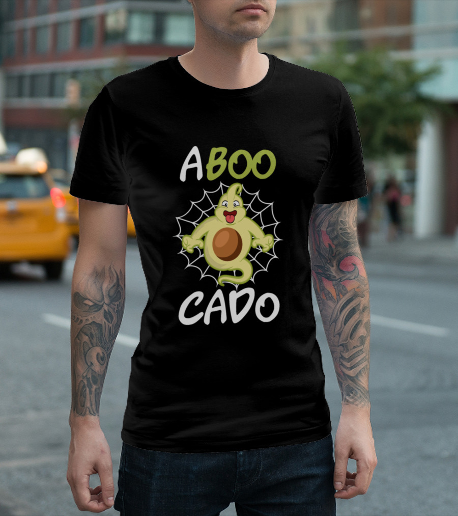 Aboo Cado Halloween October 31st Ghost Avocado with Spiderweb T-Shirt