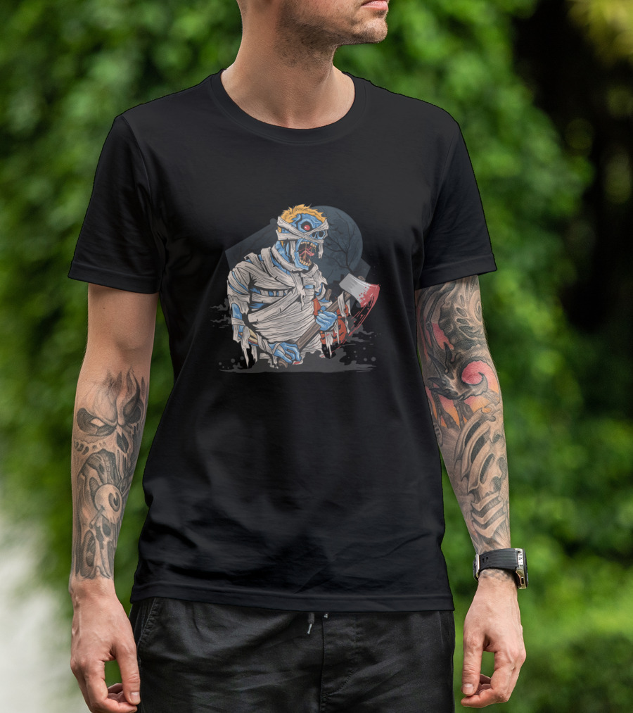 Badass Halloween Costume Mummy Zombie Killer With Axe T-Shirt
