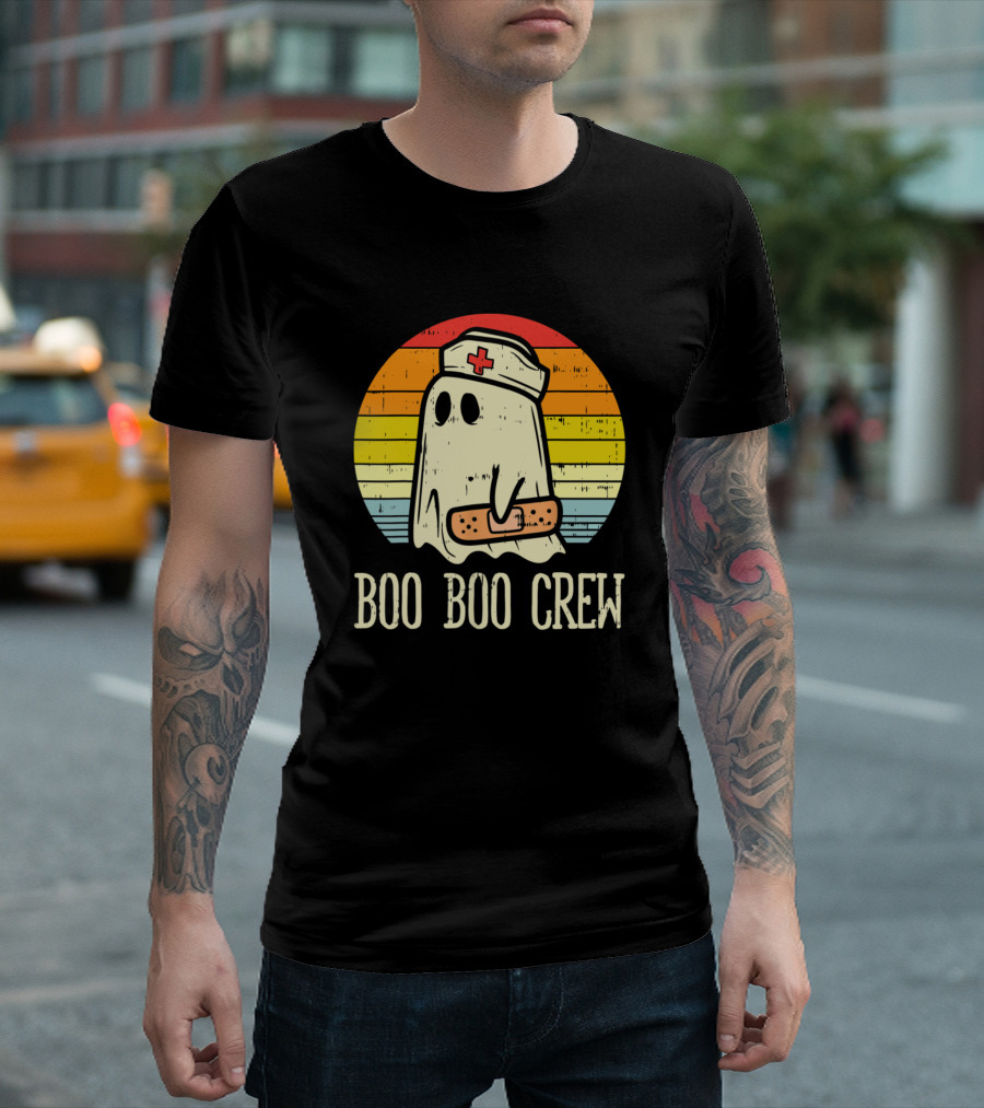 Boo Boo Crew Ghost Nurse With Vintage Bandage Nurse Hat T-Shirt