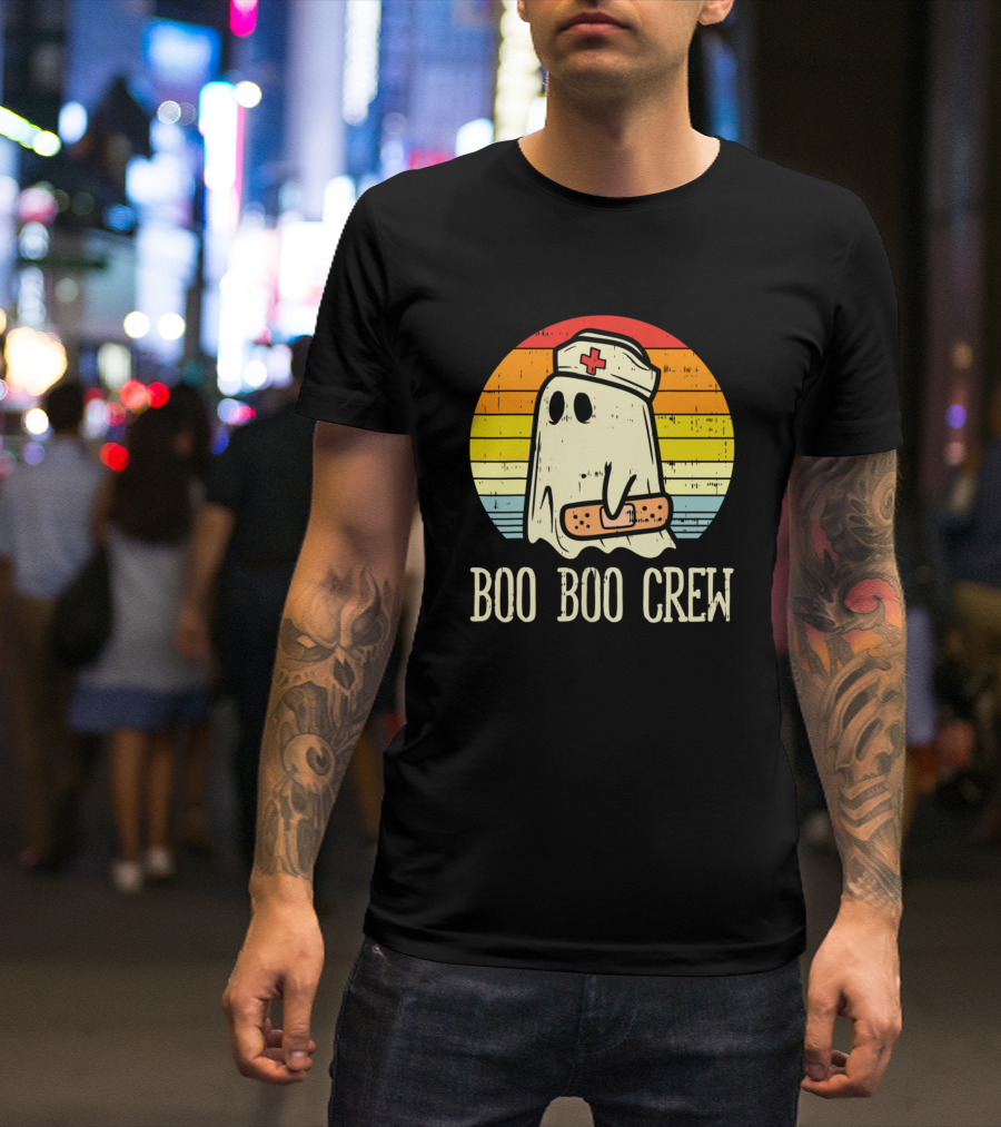 Boo Boo Crew Ghost Nurse With Vintage Bandage Nurse Hat T-Shirt