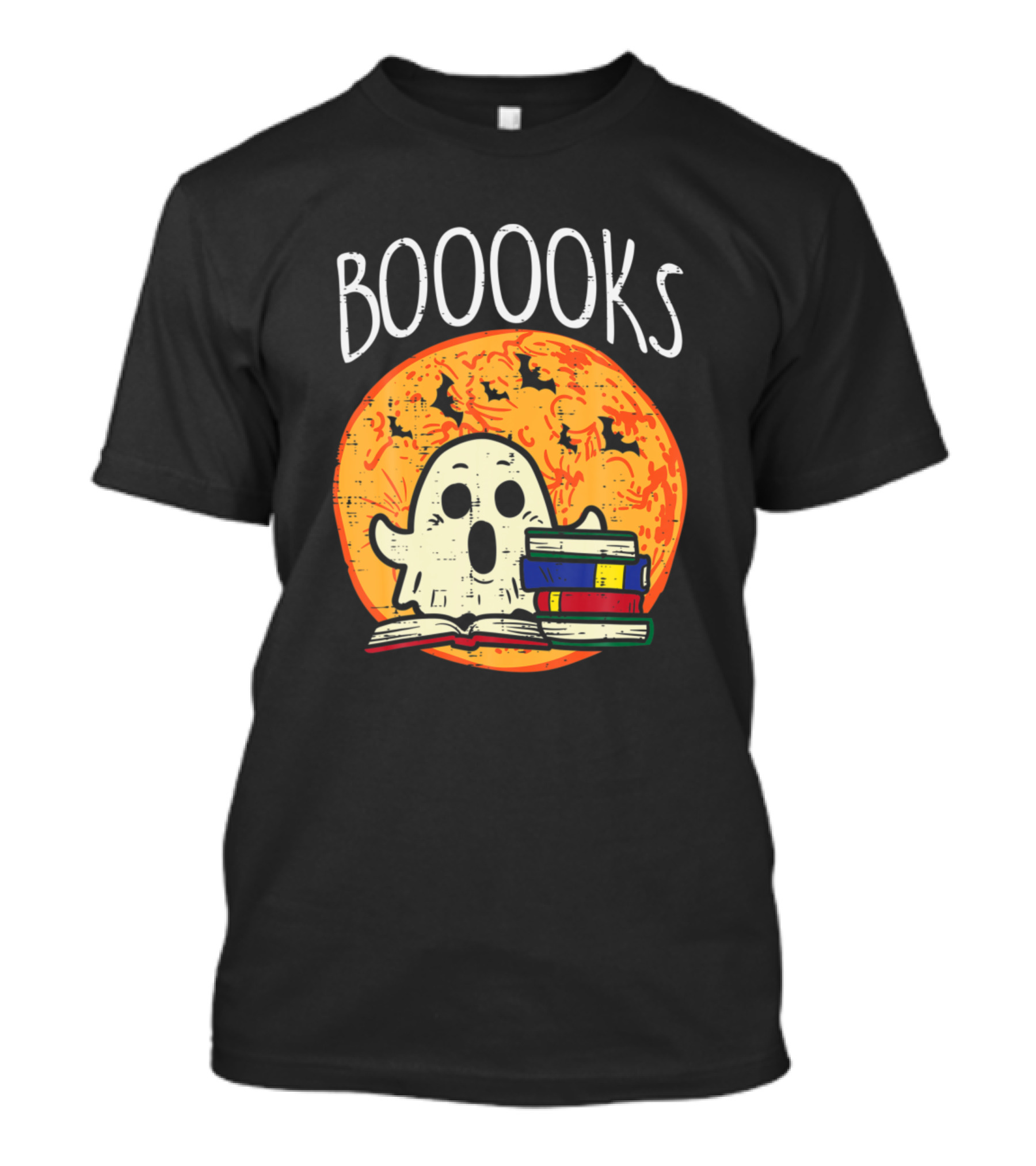Booooks Moon Ghost Halloween Bookworm Librarian Spooky Bat And Books Spirit T-Shirt