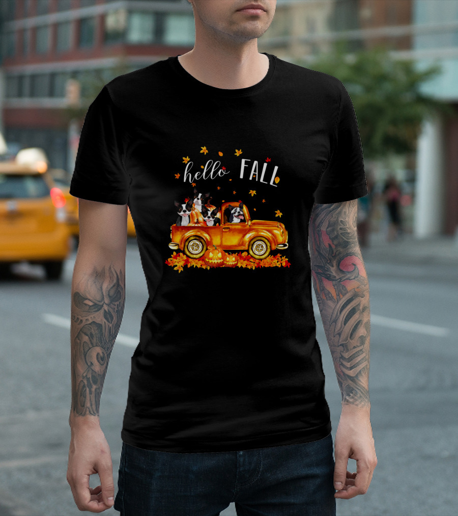 Hello Fall Boston Terrier Pumpkin Truck T-Shirt