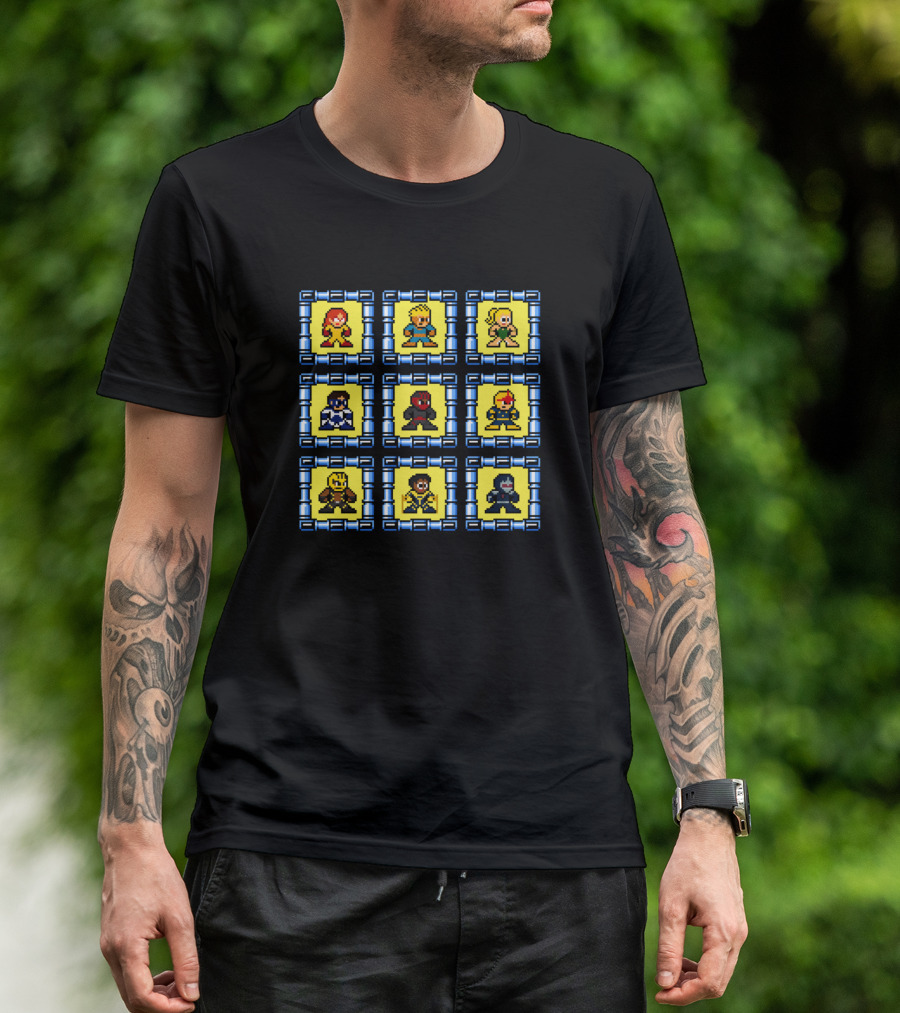 New Warriors 8bit Marvel Pixel Character Grid T-Shirt