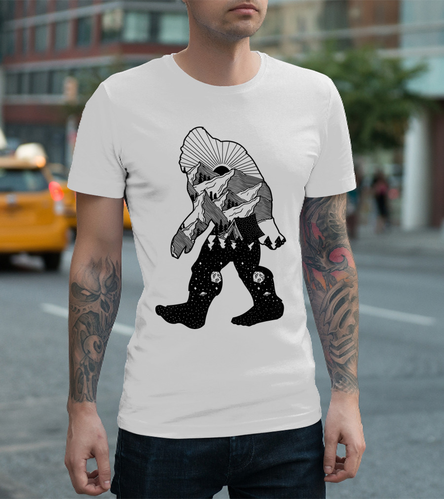 Bigfoot Mountain Landscape Cosmic Stars T-Shirt
