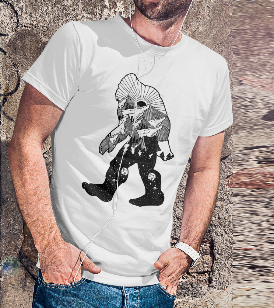 Bigfoot Mountain Landscape Cosmic Stars T-Shirt