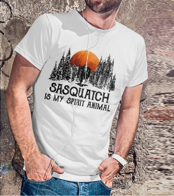 Sasquatch Is My Spirit Animal Forest Silhouette With Orange Moon T-Shirt