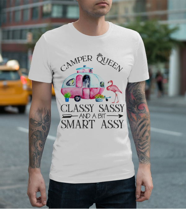 Camper Queen Classy Sassy And A Bit Smart Assy Flamingo Trailer T-Shirt