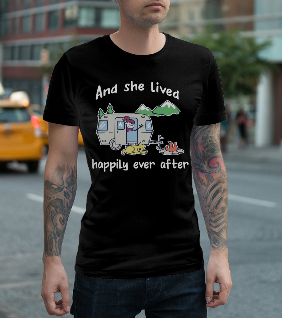 And She Lived Happily Ever After Camper Mountains Campfire Dog T-Shirt