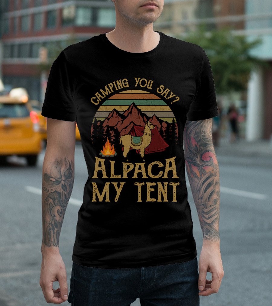 Camping You Say Alpaca My Tent Vintage Mountains And Campfire T-Shirt