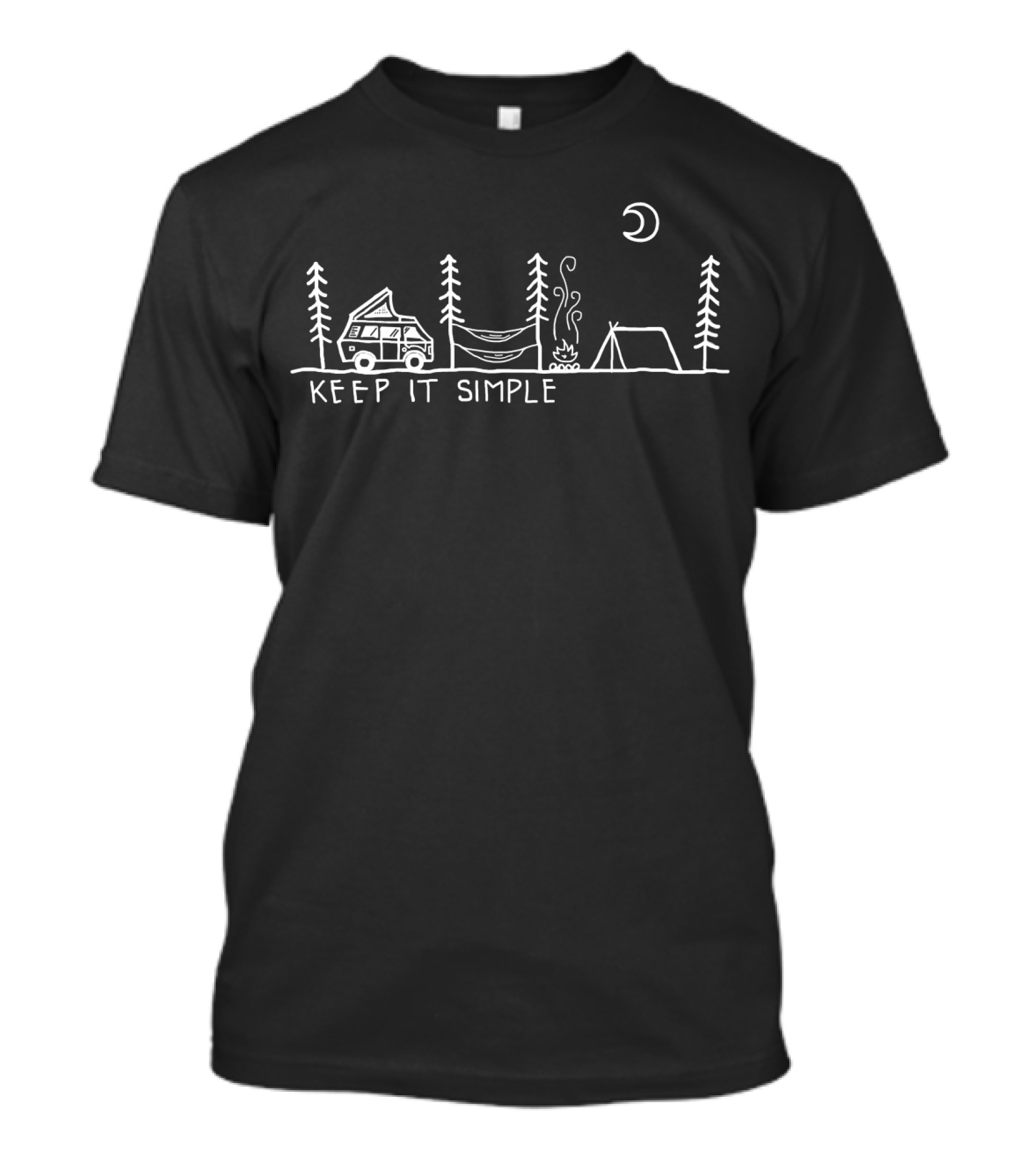 Keep It Simple Camping Van Hammock Campfire Tent Under Moon And Trees T-Shirt
