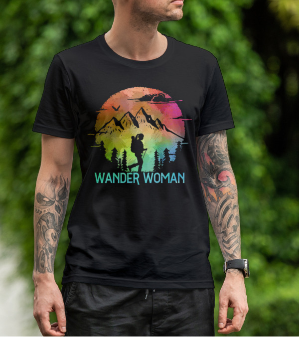 Wander Woman Hiking Adventure Rainbow Mountain Sunset T-Shirt
