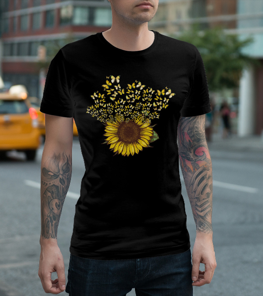 Sunflower with Yellow Butterfly Blossom Explosion T-Shirt
