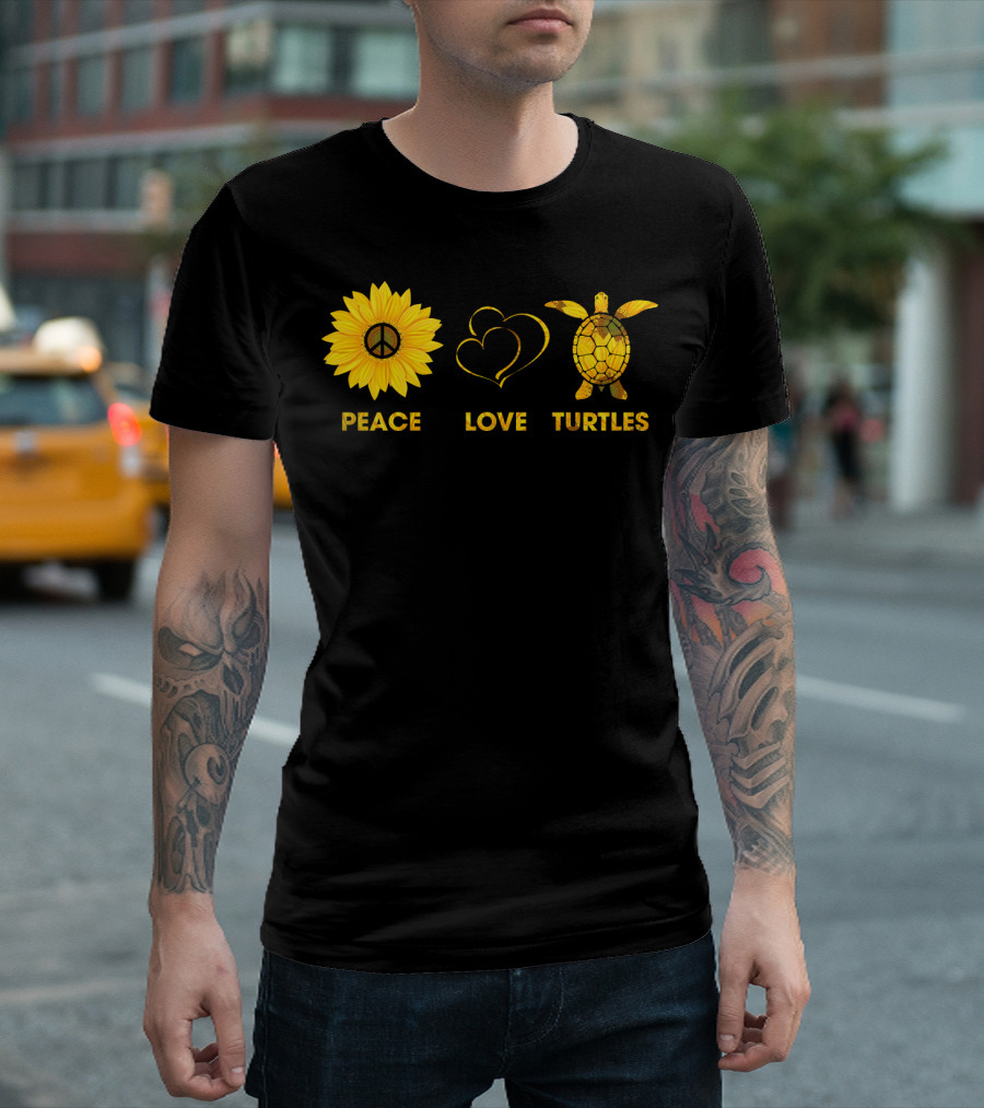 Peace Love Turtles Sunflower Heart Turtle T-Shirt
